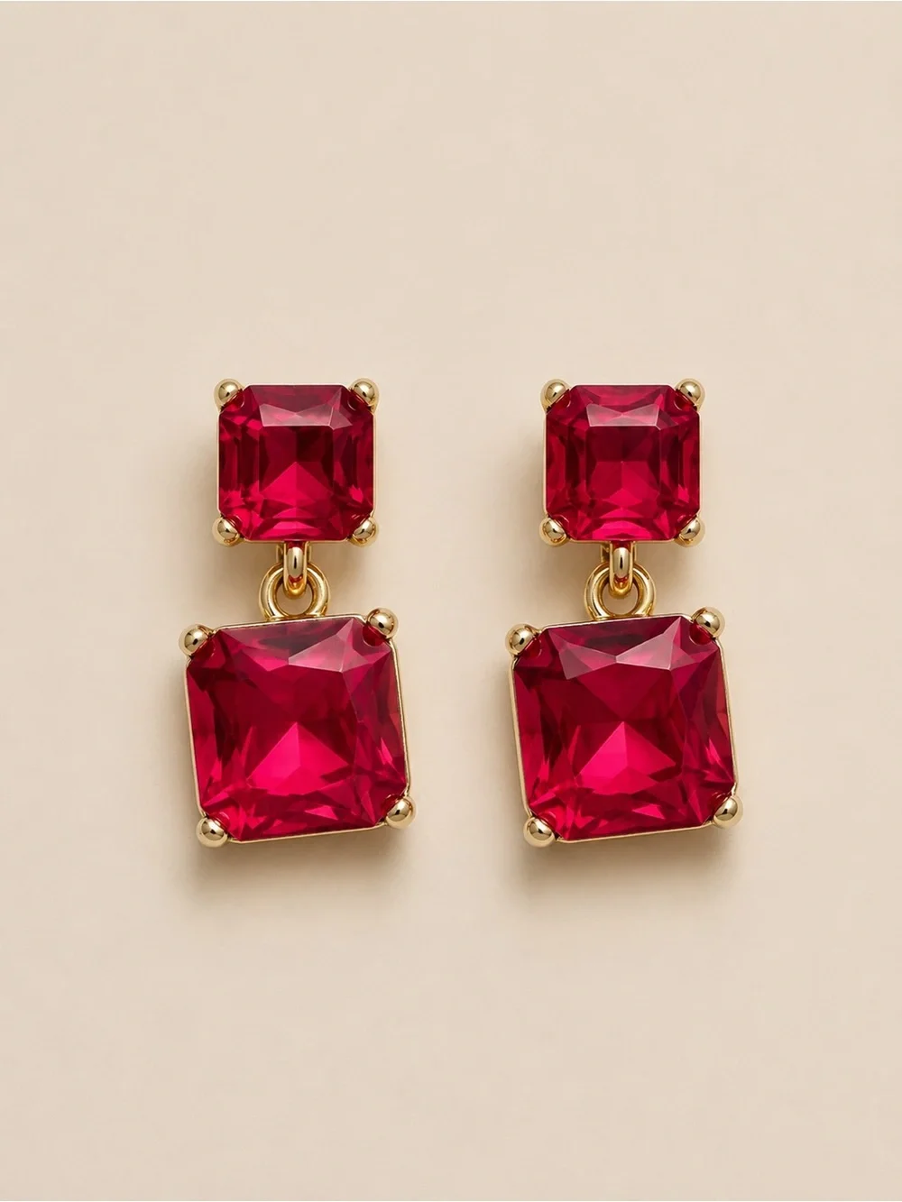 Ruby Red Double Crystal Drop Earrings